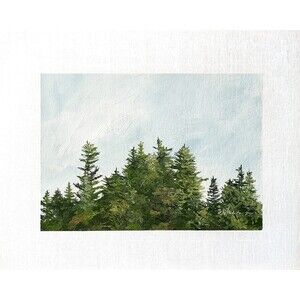 8x10 Original Oil Painting Forest Pine Trees Landscape Minimalist Nature Signed